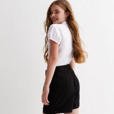 Girls Black Adjustable Waist School Shorts