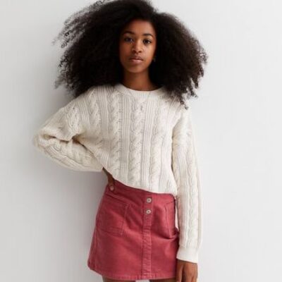 Girls Stone Cable Knit Crop Jumper